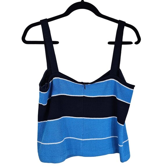 St. John Santana Knit Blue/Navy Striped Tank Top L Square Neck Designer Layering - Picture 2 of 6